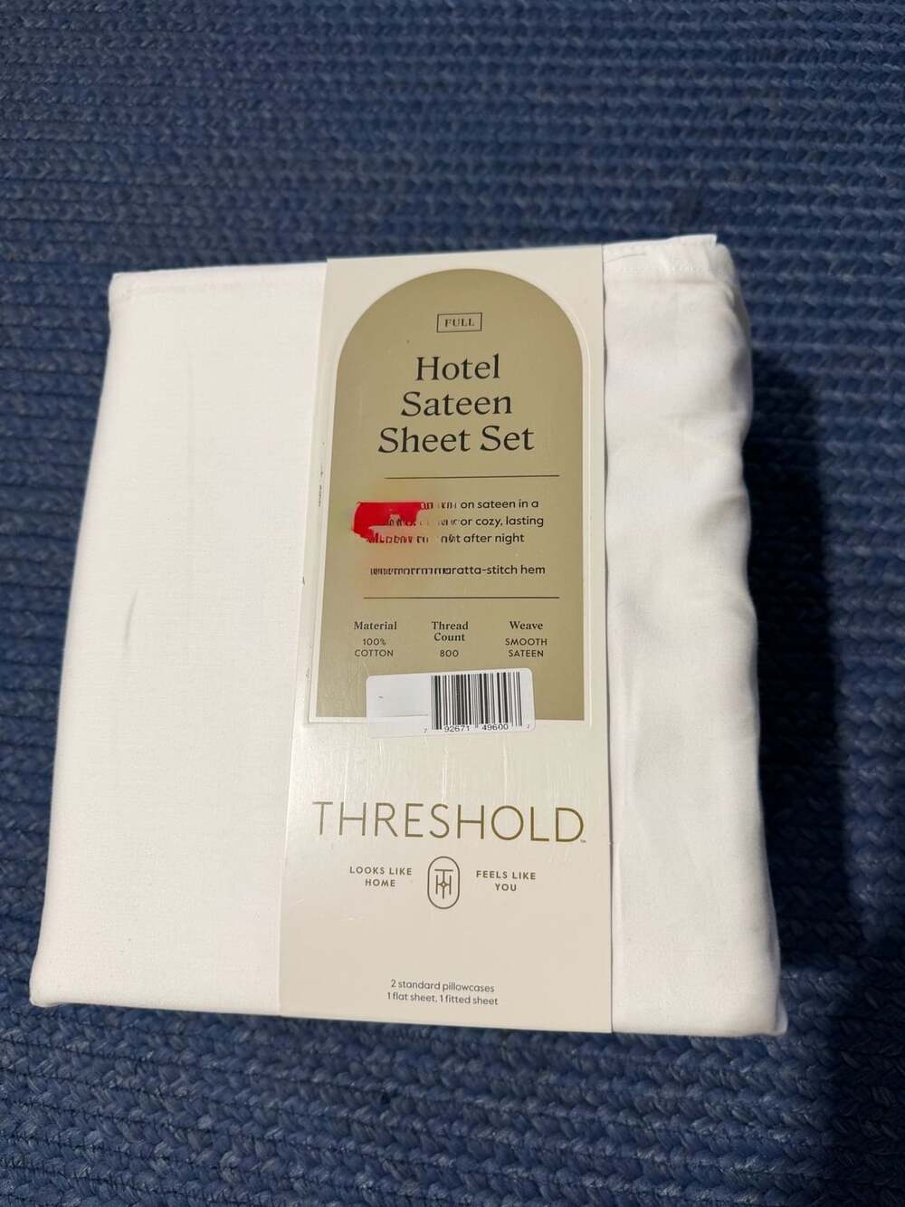 4pc Threshold Full 800 Thread Count Hotel Sateen Sheet Set White